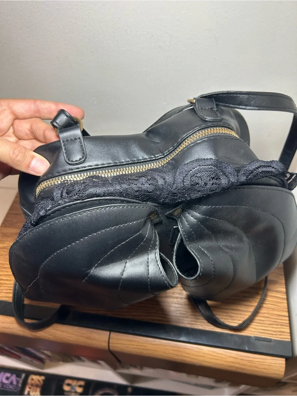 Black Sculpted Leather Backpack - Women